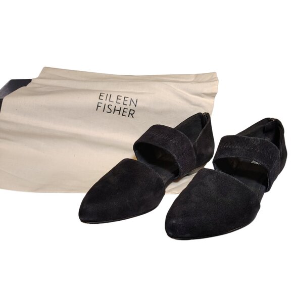 Eileen Fisher Mary Jane Flats 6.5 Suede Preppy Academia Minimalist Workwear - Picture 1 of 6